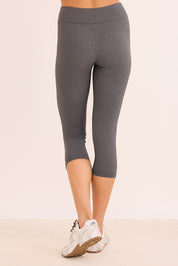 טייץ קצר (אורך שבין 3/4 ל-7/8) בגוון אפור מלאנג עם חגורה נמוכה