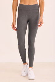 טייץ ארוך עם חגורת אמצע, בגוון אפור מלאנג - תמונה פרונטלית.