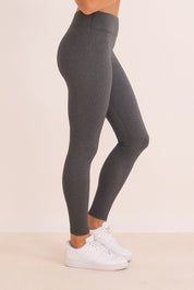 טייץ ארוך עם חגורת אמצע, בגוון אפור מלאנג - תמונת גב.