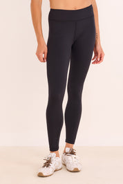 טייץ ארוך עם חגורת אמצע, בגוון שחור - תמונת פרונט.