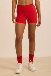 שורט מבד elevated polyamide בגוון אדום, חגורת אמצע