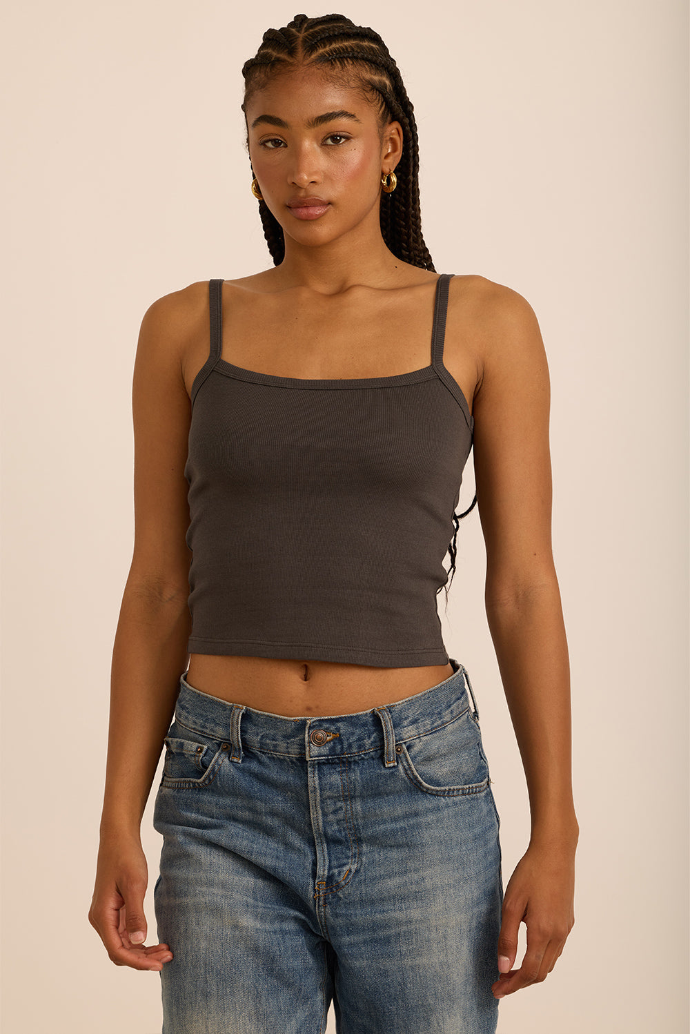 גופיית בייסיק בטקסטורת ריב (פסים דקים) בגוון אפור