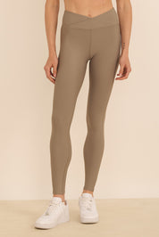 טייץ מבד 4 כיוונים, ארוך עם סיומת הדוקה, חגורת וי, בגוון אבן