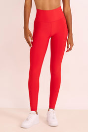 טייץ בגזרה גבוהה ארוך מבד 4 כיוונים בגוון אדום תמונה פרונטלית