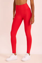 טייץ בגזרה גבוהה ארוך מבד 4 כיוונים בגוון אדום תמונה לצד