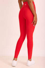 טייץ בגזרה גבוהה ארוך מבד 4 כיוונים בגוון אדום תמונה אחורית