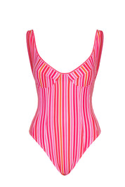 Swim-Club by Sapir Avisror's Touch בגד ים שלם.שילוב של פסים מחטבים על החלק הקדמי של בגד הים אשר מחמיאים לתצורת הגוף.גב פתוח.הבגד ים ללא ריפוד וללא פתח להכנסת ריפוד.לוגו טביעת אצבע בגב הפריט.הוראות כביסה - יש לכבס בכביסה ידנית בלבד.הדפס פסים ורוד.לתשומת לבך - אין להסיר את מדבקת ההייגינה, במידה ותוסר לא ניתן יהיה לבצע החלפות/החזרות. 