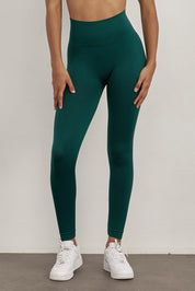 טייץ ארוך מבד seamless ללא תפר בגוון ירוק בקבוק עם פסי טקסטורת ריב