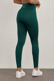 טייץ ארוך מבד seamless ללא תפר בגוון ירוק בקבוק עם פסי טקסטורת ריב