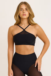 קולקציית אדל - טופ בשילוב רשת, מבד 4 כיוונים בגוון שחור , תמונה קדמית 